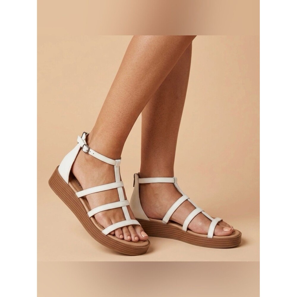 Lucky Brand Ellian White Leather Gladiator Platform Sandals Boho 8.5